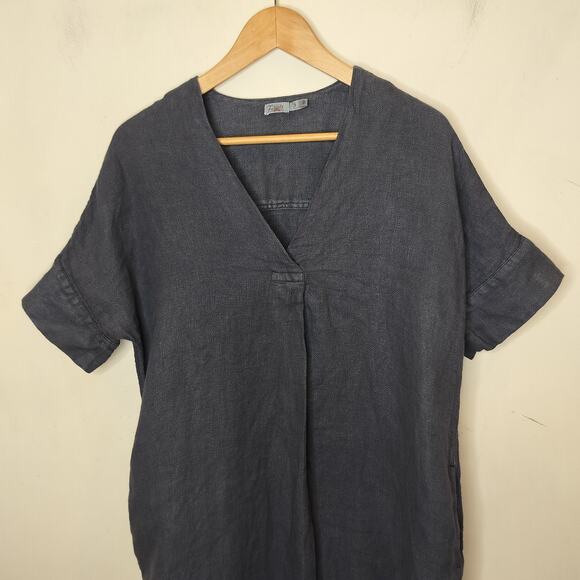 Faherty Sanibel Linen Dress V-Neck Short Sleeve Pockets - Picture 4 of 11